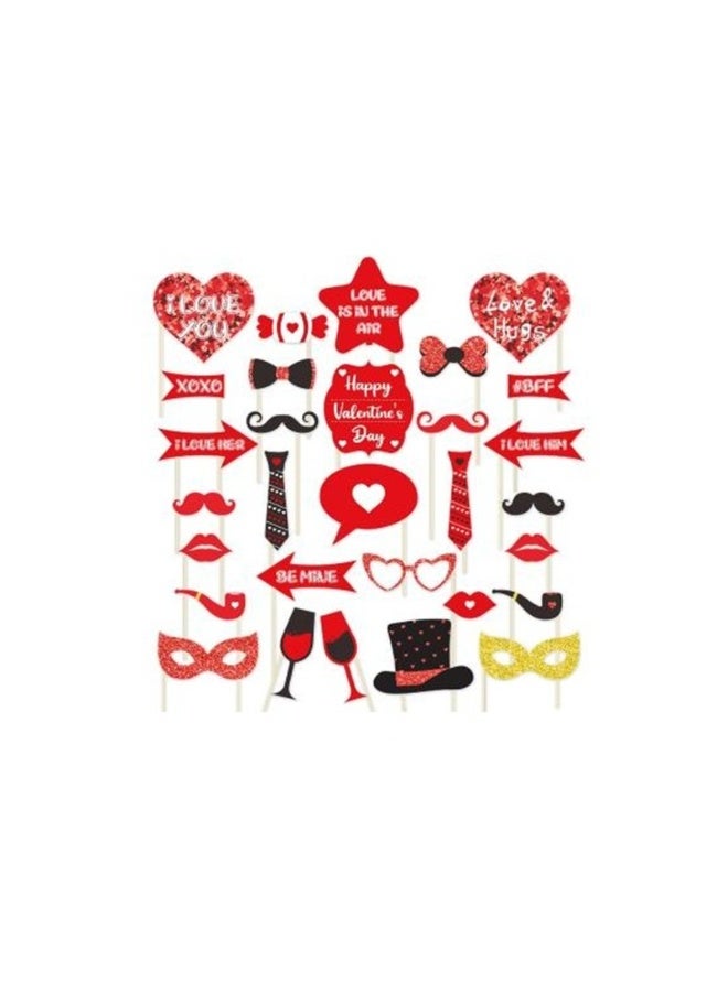 Party Magic 30-Piece Valentine Photo Booth Props Set – Romantic & Fun Selfie Accessories for Parties & Events - Image 3